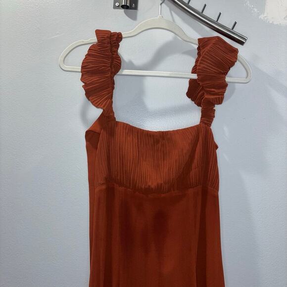 Six Stories Pleated Shoulder Chiffon Bridesmaids Dress in Rust –Size US 6/ UK 10 - Picture 6 of 13